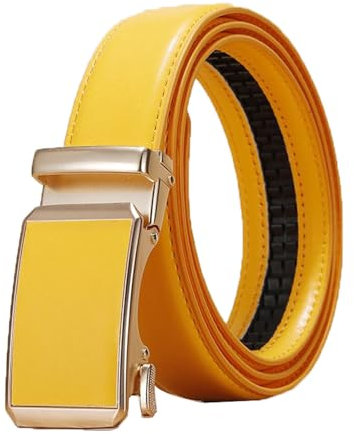 NEFLUM Damen-/Herren-Ledergürtel, lässig, verstellbar, automatische Schnalle, 3,0cm breit, bunter dekorativer Gürtel, Gelb, 125x3cm