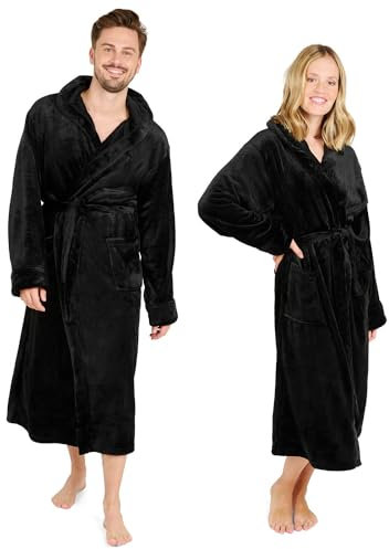 Blumtal Bademantel Damen & Herren XL - OEKO-TEX zert. Morgenmantel mit Kapuze, extra saugstark, für Sauna, Schwarz