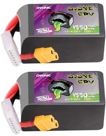 OVONIC Batteria Lipo da 6s, 1550 mAh, 22,2 V, 150 C, con spina XT60, per elicottero RC FPV, aereo, quadricottero, hobby racing (2 pezzi)