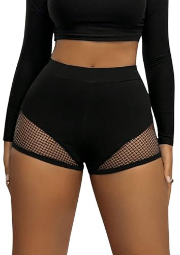 GORGLITTER Mesh Shorts Damen Sexy Shorts Party Kurz Pole Dance Shorts High Waist Netzshorts Hotpants Clubwear Schwarz XS