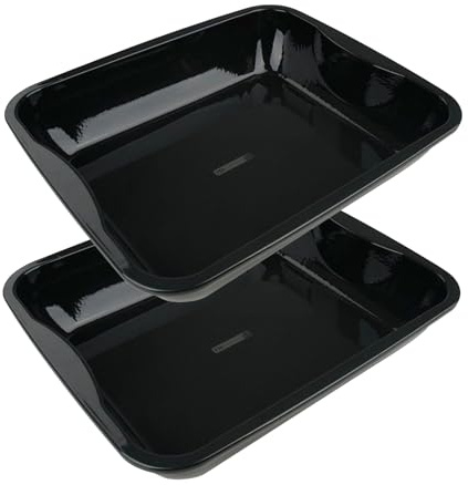 FM Professional 9912650 Lot de 2 plats de four, plat émaillé, plaque cuisson four, plat à gratins, plat à four XXL, plaque four, Acier émaillé, Noir, 40 x 34 x 8 cm