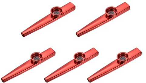 MECCANIXITY Kazoo Musical Instrument Aluminum Alloy Red with Flute Diaphragm for Party Guitar Ukulele Violin Piano Keyboards Pack of 5