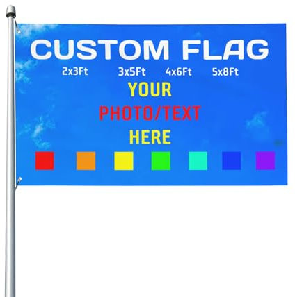 Custom Flag Banner 3x5ft/2x3ft/4x6ft/5x8ft Customised Flags Banners Personalised make your own flag with Picture/Logo/Text for Garden Outdoors Décor,Camping Flag Yard Sign-Single Sided
