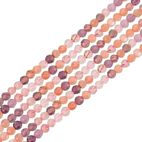 GOMAKERER Ca. 288 Stück 3mm Natürliche Facettierte Erdbeerquarzperle Super Seven Lose Edelsteinperlen Runde Steinperlen Für Die Herstellung von Armbändern Halsketten Schmuckkollektion (2 Strang)