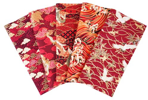 Baumwollstoff, 5STK Roter Japanischer Stil DIY Patchwork Stoffe Paket für Stoffreste Zum Nähen Handwerkliche Dekorationen (50 x 50cm)
