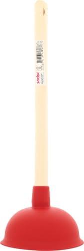 Sorbo Desatascador de desagüe, 14 cm de diámetro, Ventosa de Goma Natural, Mango de Madera de 40 cm, para fregaderos, lavabos e inodoros obstruidos, eficaz para baño y Cocina, Resistente y Duradero