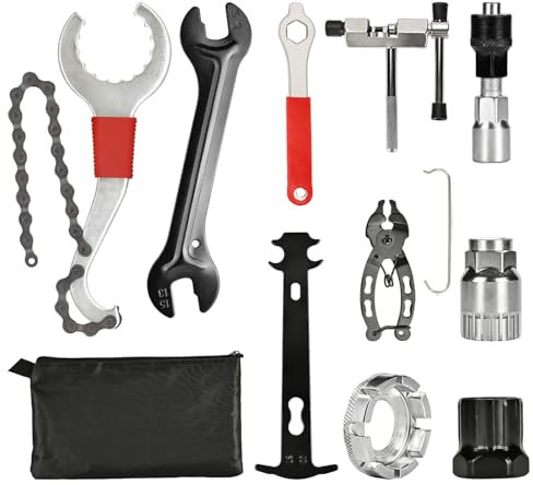 YDIAMEJ 10 Pcs Fahrrad Werkzeug Set, Fahrrad Kassette Removal Tool mit 3-in-1 Kassettenentferner Schlüssel Tretlager Werkzeug Kurbel Kettenbrecher Speichenschlüssel Nabenkonusschlüssel