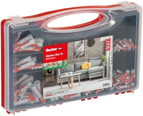 fischer Meister-Box XL Wohnraum, 280-teiliges Dübelset, 5-10 mm Durchmesser, für Heimwerker und Profis, universeller Einsatz - optimal für unbekannte Untergründe im Innen- und Außenbereich