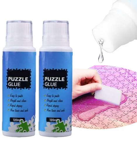 Pegamento para Puzzle,2pcs Pegamento para Rompecabezas,Cola para Puzzle con Cabezal de Esponja,Pegamento Puzzle Transparente,Adhesivo Transparente para Rompecabezas,para Fijar y Exhibir Rompecabezas