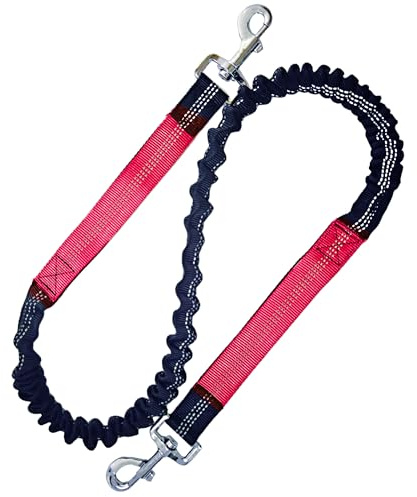 Bungee Dog Leash Extension Attachment 4ft with Double Swivel Clips for Bicycle, Running，Reflective Shock Absorbing Lead for Dogs up to 150 lbs (1, Red-Reflective)