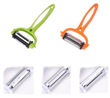 2 Pezzi Pelapatate Multifunzione 3 in 1, Professionale, Impugnatura Ergonomica, Lama in Acciaio Inossidabile, Taglio a Julienne, Pelapatate 3 in 1/Pelaverdura e Frutta/Affettatrice alla Julienne