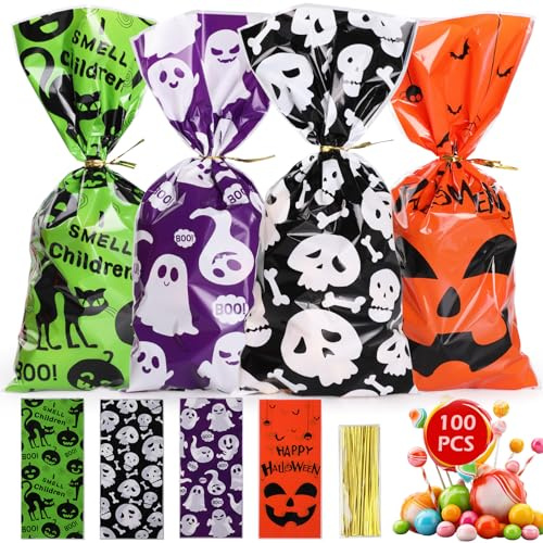WD&CD 100 Pezzi Sacchetti Per Dolcetti Di Halloween Per Dolcetto O Scherzetto Sacchetti Per Caramelle Di Halloween Alla Rinfusa Per Snack Bomboniere Per Feste Popcorn Bomboniere Per Classi Premi