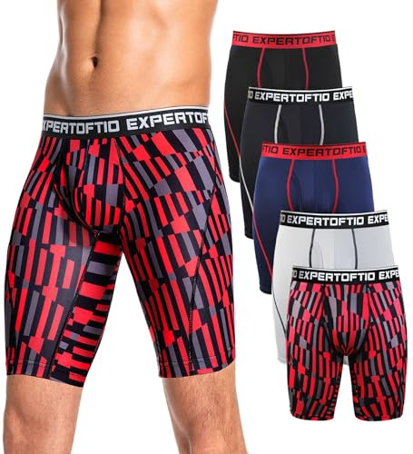 Expertoftio Men's Underwear 9 Inch Extra Long Leg Boxer Briefs for Men Pack, Athletic, Sport, Perfermance, Quick Dry Fit, Moisture Wicking, Anti Chafing, Open Fly, Light Compression, Print M