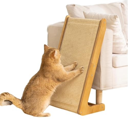 Felenny Griffoir en forme de L - Rampe griffoir en sisal avec jouet souris - 69 cm - Protection de meubles pour chats domestiques - Surface griffoir murale