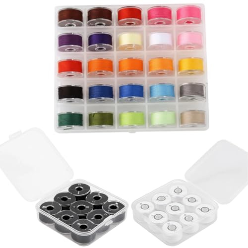 43-Piece Bobbin Case Set, Sewing Machine Bobbins Set with Thread and Storage Box, Pre-Wound Bobbins for Sewing Machine, Black White and Coloured Sewing Accessories for Mending and DIY Crafts