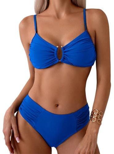 Costumi da Bagno Donna Push Up Imbottito Reggiseno Scollo a V Due Pezzi Bikini Set Sexy Vintage Swimwear Elegante set perizoma bikini costume da bagno push up con triangolo coppa spaghetti due pezzi