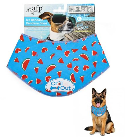 ALL FOR PAWS Watermelon Dog Cooling Bandana, Cooling Bandanas for Dogs, Dog Cooling Neck Wrap, Cooling Scarf for Dogs, Blue Ice Dog Neck Cooler for Summer, Neck Girth 53-62cm/20.8-24.4 Inch(XL)