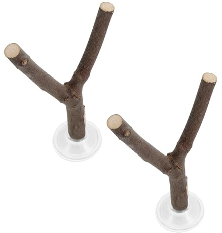 DIKACA Perchas para Pájaros con Ventosa 2 Piezas 15 Cm Soporte Portátil de Madera Natural para Loros Cacatúas y Aves Pequeñas Entrenamiento y Baño en Ventana o Viajes