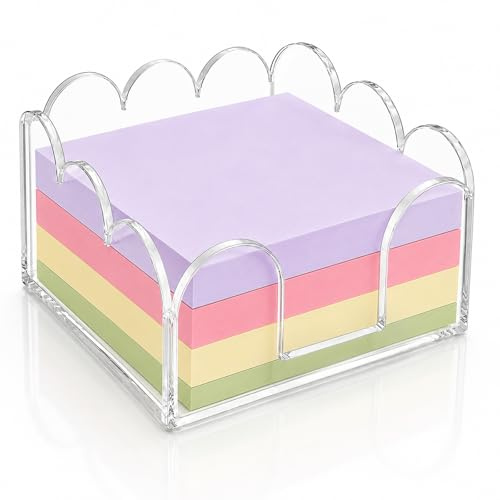 Acrylic Sticky Note Holder, 3 x 3 Acrylic Crystal Clear Sticky Note Dispenser,Transparent Pad Holder with Non Slip Pads,Desk Organizer for Office School Home Dorm Room