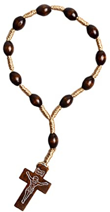 OSNIYAW Pulsera rosario católico con colgante de cruz, rosarios, cuentas de madera, bombonera para bautizo, bombonera para comunión, rosario con dedos, rosario en cruz