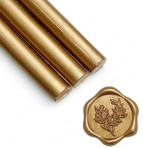 UNIQOOO Mailable Glue Gun Sealing Wax Sticks for Wax Seal Stamp - Metallic Antique Gold, Great for Wedding Invitations, Cards Envelopes, Snail Mails, Wine Packages, Christmas Gift Ideas, Pack of 8