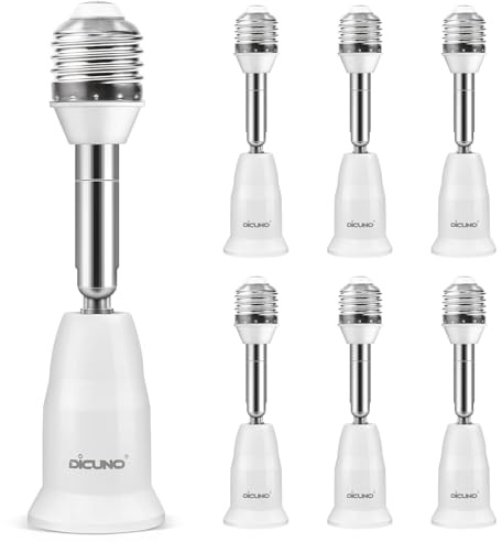 DiCUNO E27 Glödlampsuttagsomvandlare, justerbar förlängningslamphållare, flexibel medium lampbasadapter, 180 graders böjbar (6-pack)