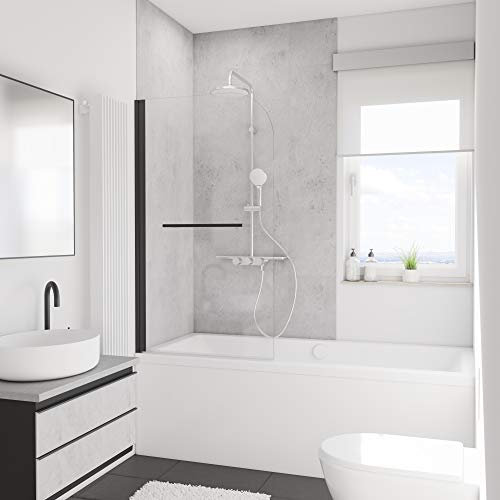 Schulte pare baignoire 80 x 140 cm avec porte-serviette, profilé noir, montage à gauche, pivotant rabattable 180° contre le mur, verre de sécurité 5mm transparent anticalcaire, joint d'étanchéité