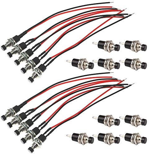 GTIWUNG 20 St 1 A 250 V AC 2-Stift SPST Tillfällig Mini Tryckknappsbrytare - Normal Öppen, 7 Mm Förkopplad Med Förlödda Ledningar För Modelljärnvägshobby, Svart