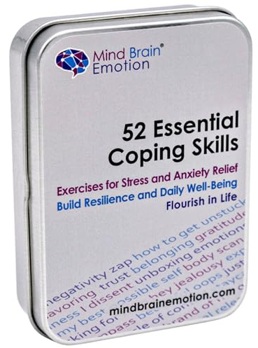 Mind Brain Emotion 52 Essential Coping Skills Cards - Self Care Exercises for Stress and Social Anxiety Relief - Resilience, Emotional Agility, Confidence Therapy Games for Teens, Adults