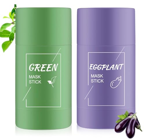 2 x grüne Tee-Reinigungsmaske, Reinigungsmaske, grüner Tee/Aubergine, Tonmaske, grüne Maske, Peel-Off-Gesichtsmaske, porenfreie Poren, verbessert die Haut, für Damen und Herren alle Hauttypen