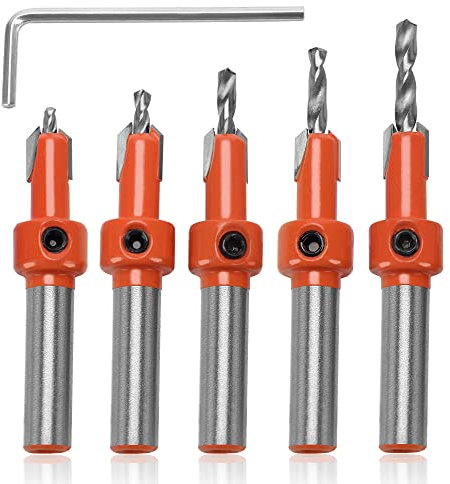YIXISI 5 piezas 8 mm Broca chaflán de madera Contador, Brocas Fresadas de Chaflán para trabajar la madera, con llave hexagonal y tornillo