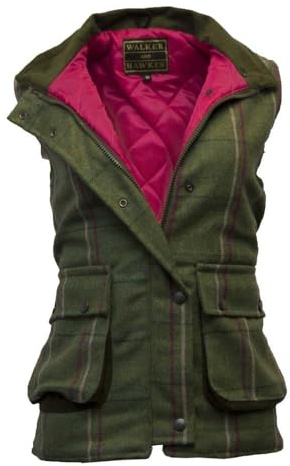 Walker & Hawkes - Bayston - Veste sans Manches Derby - pour Femme - Tweed - Chasse/Campagne - Rayures Roses - EU 36 (UK 8)
