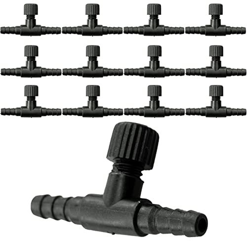 SZXMDKH 13 Pack T Shape Aquarium Control Valves Single Way Black Plastic Aquarium Hose Connector Air Flow Control Regulator Air Valve for 5 mm ID Tubing