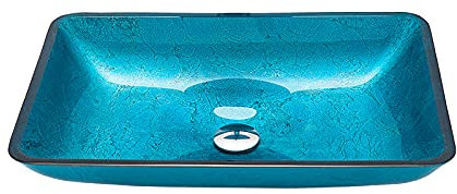 MSUDGH Lavandino per Vaso da Bagno Lavandino da Bagno in Vetro temperato da appoggio Ciotola per lavabo con Scarico Combinato Lavandino per lavabo Ciotola per lavabo da appoggio Blu 12MM di Spessore