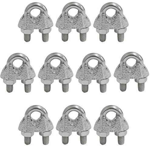 AERZETIX - C65292 - Lot de 10 Serre-câbles à étrier pour fil Ø6.5 mm DIN 741 - filetage M5 mm - attache câble - raccord chaîne - U boulon - clip câble metallique - en acier zingué - couleur argent