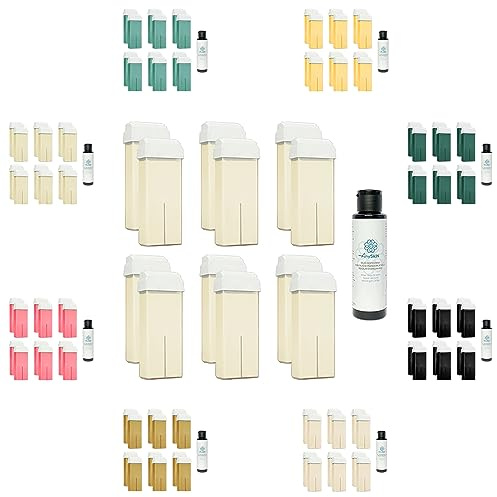 100 ml Roll-on Fettlösligt Depilatory Wax - Refill for Handle Heating Roller Wax Epilering 12 st - Mjölk + gratis 100 ml Anyskin® After Wax Olja