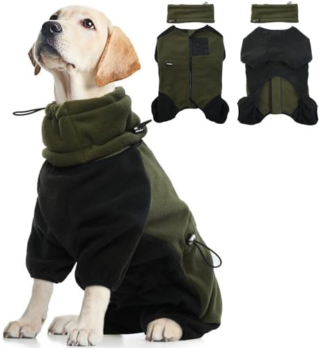Hunde Fleecejacke, Wintermantel Hundemantel Warm Hundejacke Winter Hund Rollkragenpullover Warm Fleecemantel Winddicht Kaltwetter Outdoor-Hundebekleidung mit Reißverschluss(Armeegrün, L)