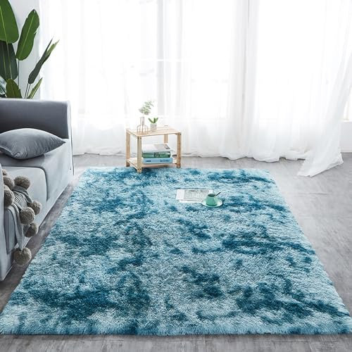 Amazinggirl Hochflor Teppich wohnzimmerteppich Langflor 100 x 160 cm - Teppiche für Wohnzimmer flauschig Shaggy Schlafzimmer Bettvorleger Outdoor Carpet Türkis mit Muster