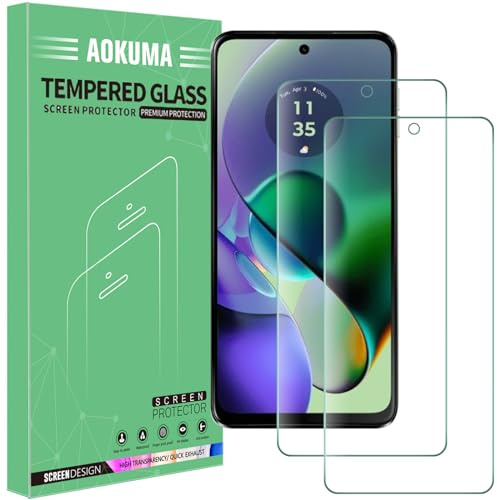 AOKUMA Skyddsfilm för Motorola Moto G54, 【2 stycken】Glas kompatibel med Motorola G54 skyddsfilm, premium glasfolie med 9H hårdhet, repsäker, splittersäker, anti-olja, antiblåsor