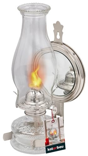 KOTARBAU® Lampada a petrolio in vetro con specchio, in nichel, per campeggio, cherosene, lanterna vintage, balcone, accessori