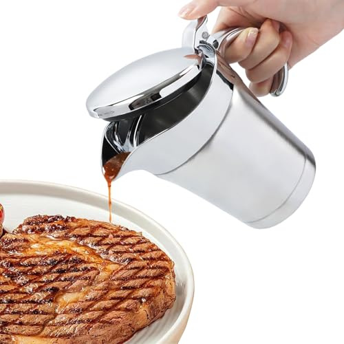 Salsiera a doppio isolamento, in acciaio inox 18/8, con coperchio incernierato, ideale per sugo o panna per il Ringraziamento, Halloween, Natale, lavabile in lavastoviglie (450 ml)