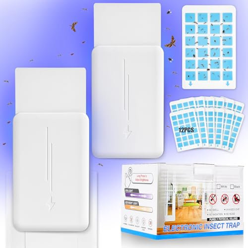 flintronic 2PCS Trampa para Insectos, Voladores para Uso en Interiores, Trampa para Mosquitos Enchufable, Trampa para Mosquitos Voladores, con 12 Placas Trampa Adhesivas