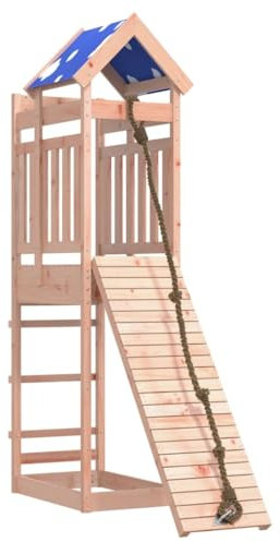 vidaXL Outdoor Playset, Garden Playhouse with Play Tower and Climbing Wall, Playset for Age 3 and Over, Playground Equipment, Solid Wood Douglas