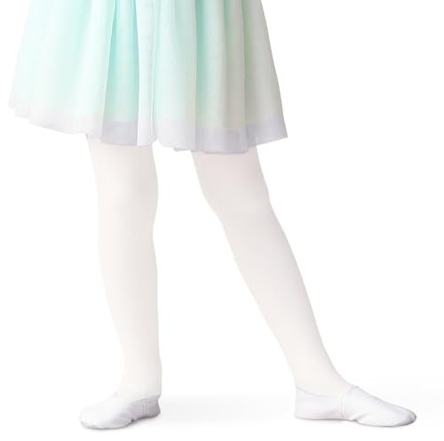 Aomig Ballettstrumpfhose für Mädchen, Microfaser 40 DEN, Weiß Ballet Tights mit Fuß für Mädchen 3–7 Jahre