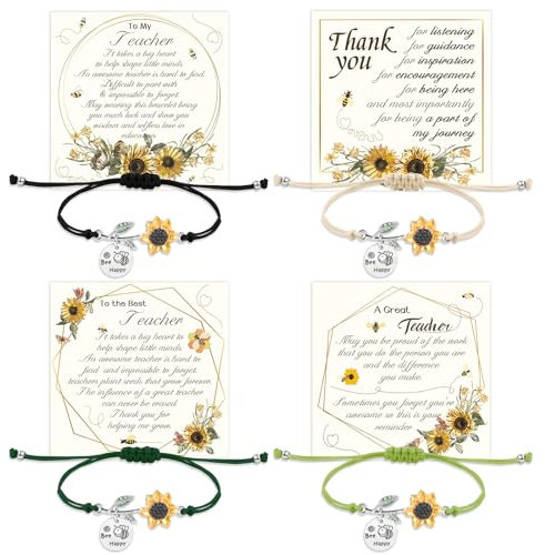 QianSiLi 4PCS Thank You Teacher Gifts For Women Bee Charm Bracelets For Womens Back To School Gifts Teachers Women