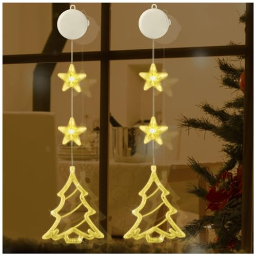 Jsdoin 2 Stück LED Weihnachtsbaum Weihnachtsbeleuchtung, Weihnachtsdeko Fenster Innen Lichterkette, Timer, Batterie, für Geburtstag Hochzeit Party Weihnachten Deko(Warmweiß)