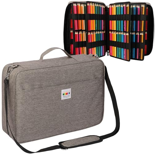 JAKAGO Étui à crayons de grande capacité pour 480 crayons de couleur, sac étanche pour fournitures de bureau, organisateur pour crayons de peinture, artistes, pinceaux, surligneurs, cadeau, gris