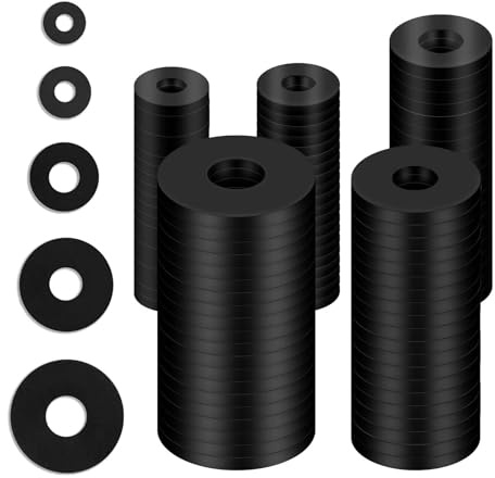 100 pezzi di set di rondelle in gomma, 5 misure di rondelle in gomma, rondelle in gomma M5 M6 M8 M10, guarnizioni piane nere per rubinetto, testa doccia, tubo