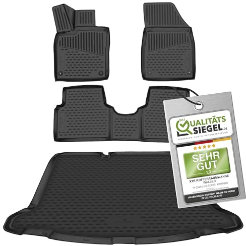 WALSER bagageutrymmesmat & gummi golvmattor set för VW ID.3 (E11, E12) 11/2019-idag, 100% perfekt passande bilmatta, halkfri bilmatta, bil gummimattor, golvmattor gummi
