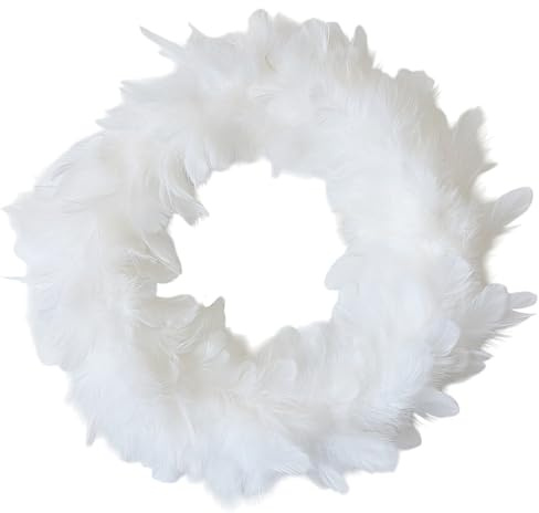 MACOSA KW301235 - Ghirlanda di piume, colore bianco, 35, 25 o 18 cm, diametro di 18 cm, decorazione moderna pasquale, decorazione da tavolo, decorazione per Pasqua, primavera, corona di Pasqua (35 x